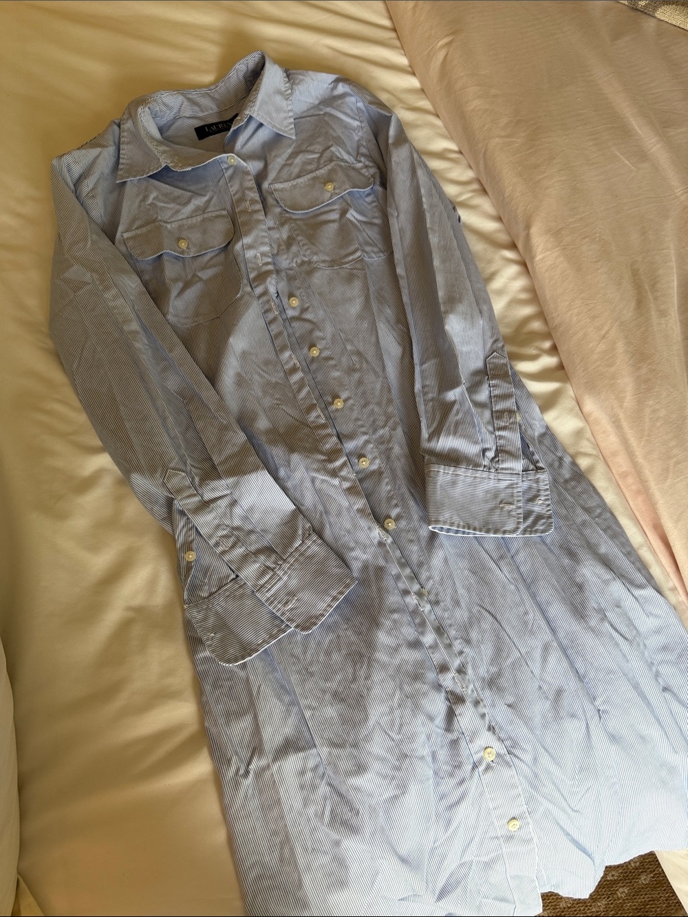 Ralph Lauren Light Blue Pinstripe Long-Sleeve Dress